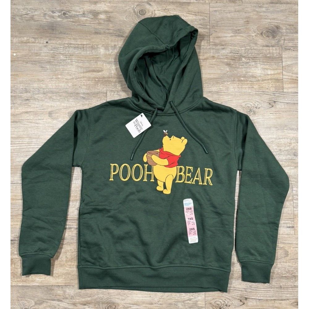 NWT‎ Disney Winnie The Pooh Hoodie Women's 2XS Size 0/2 Green Pullover Bear